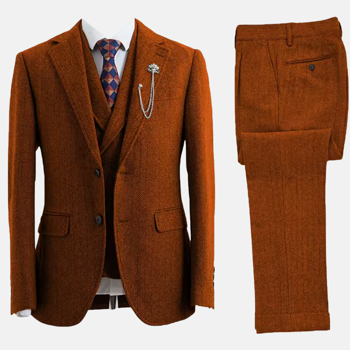 Mistrève | Costume Homme 3 Pièces Tweed Chevron – Élégance Double-Boutonnage