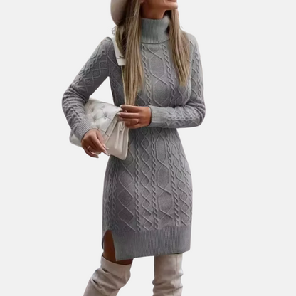 Mistrève | Robe Femme Tricot Slim Col Roulé – Chaleur Douce et Élégance Contemporaine