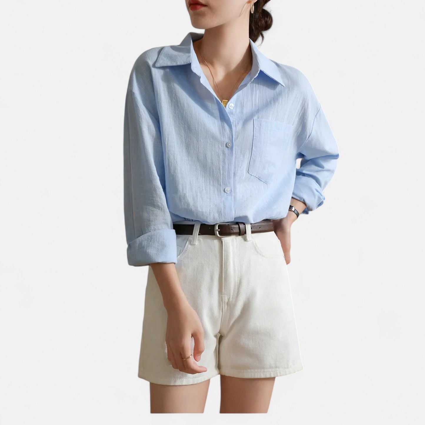 Mistrève | Chemise Femme Oversize en Coton Léger – Manche Longue Casual Élégante avec Poche