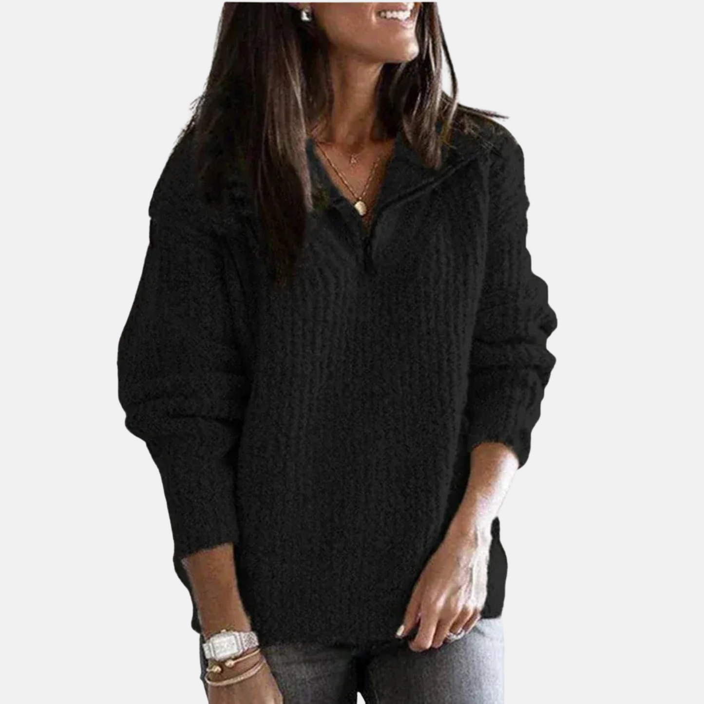 Mistrève | Pull Femme Demi-Zip  – Maille Épaisse & Confort Décontracté