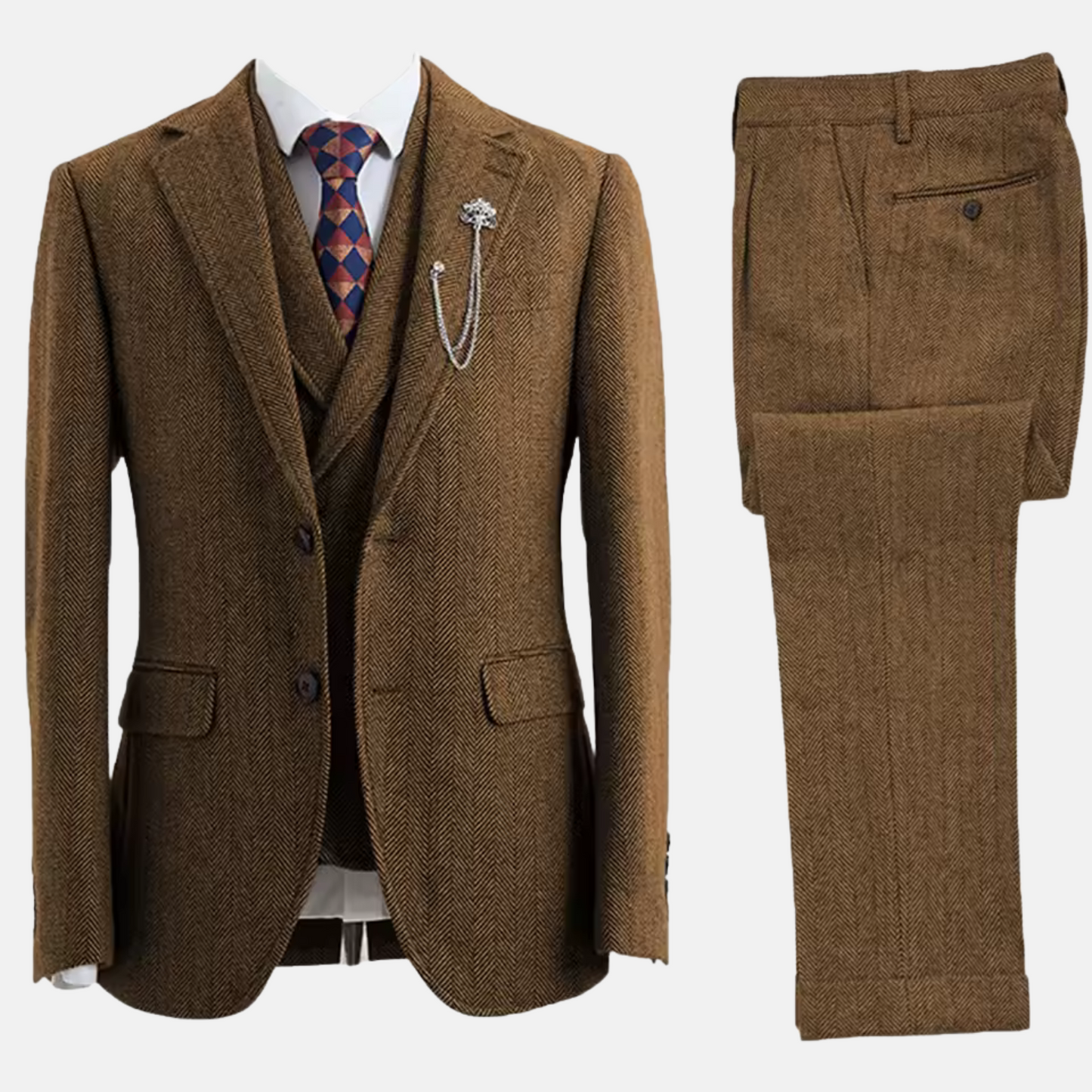 Mistrève | Costume Homme 3 Pièces Tweed Chevron – Élégance Double-Boutonnage