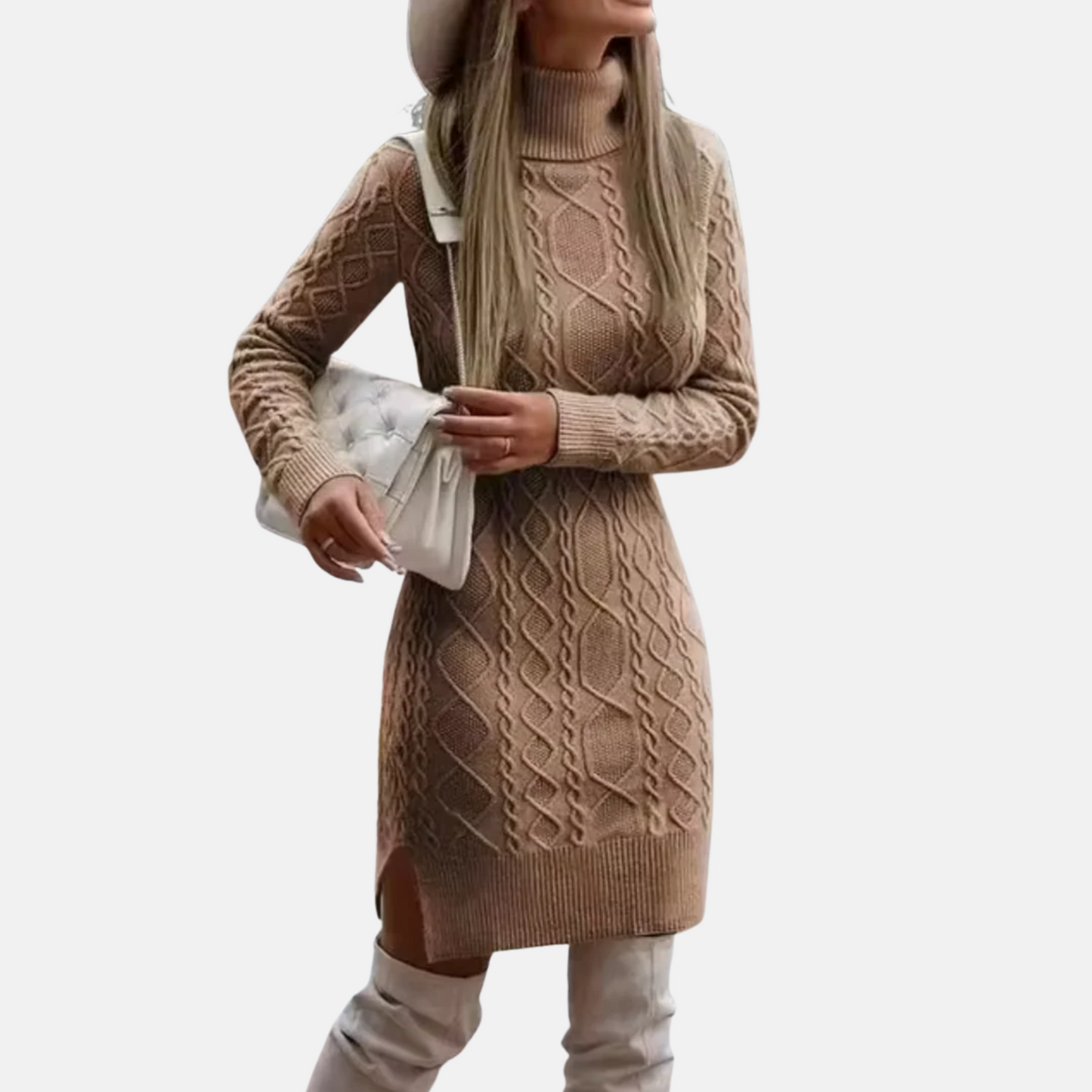Mistrève | Robe Femme Tricot Slim Col Roulé – Chaleur Douce et Élégance Contemporaine