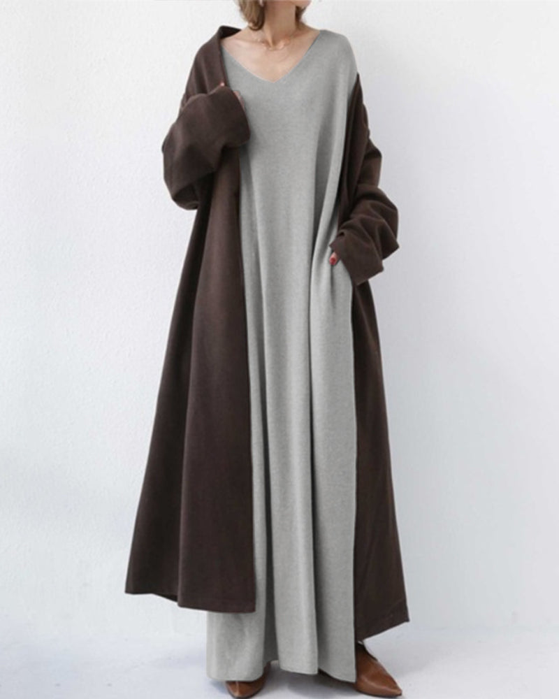 Robe longue oversize en maille à col en V