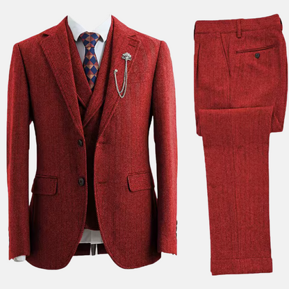 Mistrève | Costume Homme 3 Pièces Tweed Chevron – Élégance Double-Boutonnage