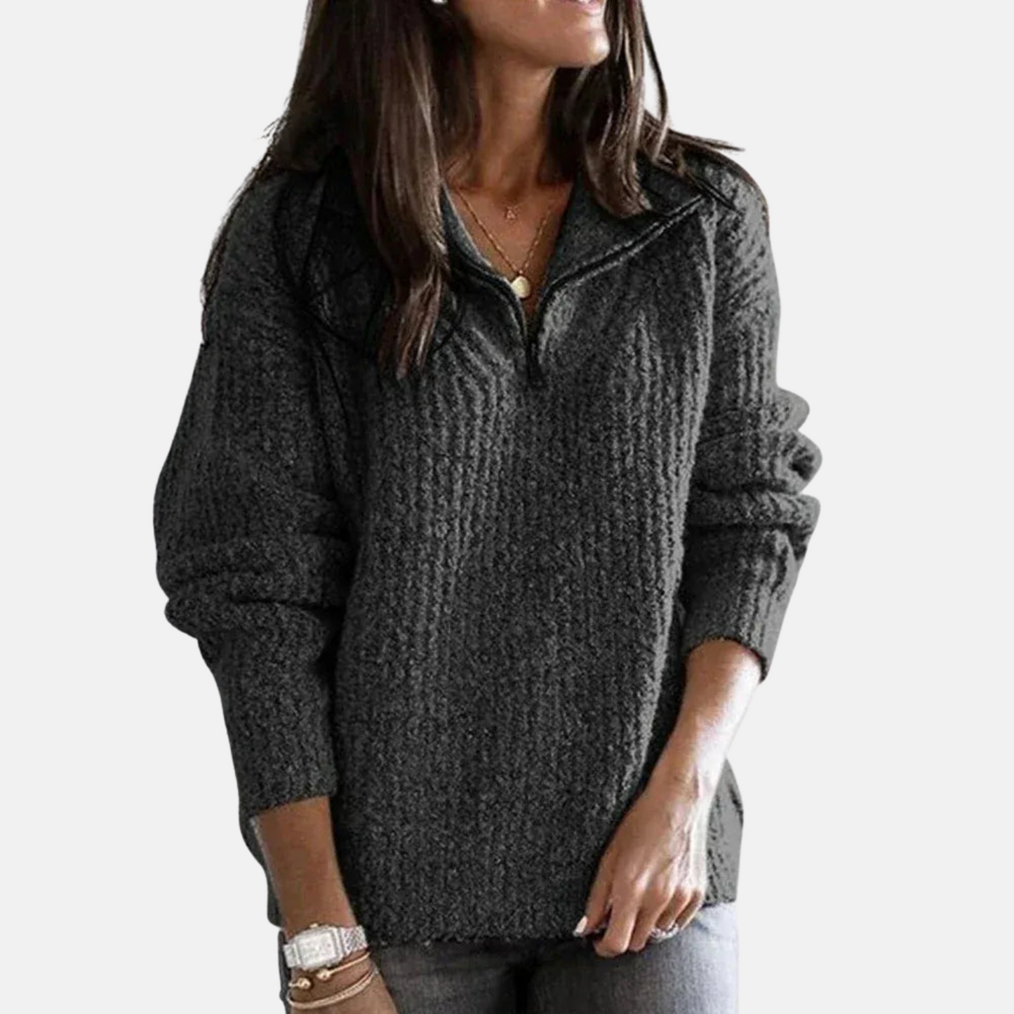 Mistrève | Pull Femme Demi-Zip  – Maille Épaisse & Confort Décontracté