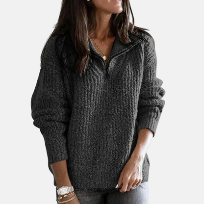 Mistrève | Pull Femme Demi-Zip  – Maille Épaisse & Confort Décontracté