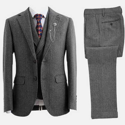 Mistrève | Costume Homme 3 Pièces Tweed Chevron – Élégance Double-Boutonnage