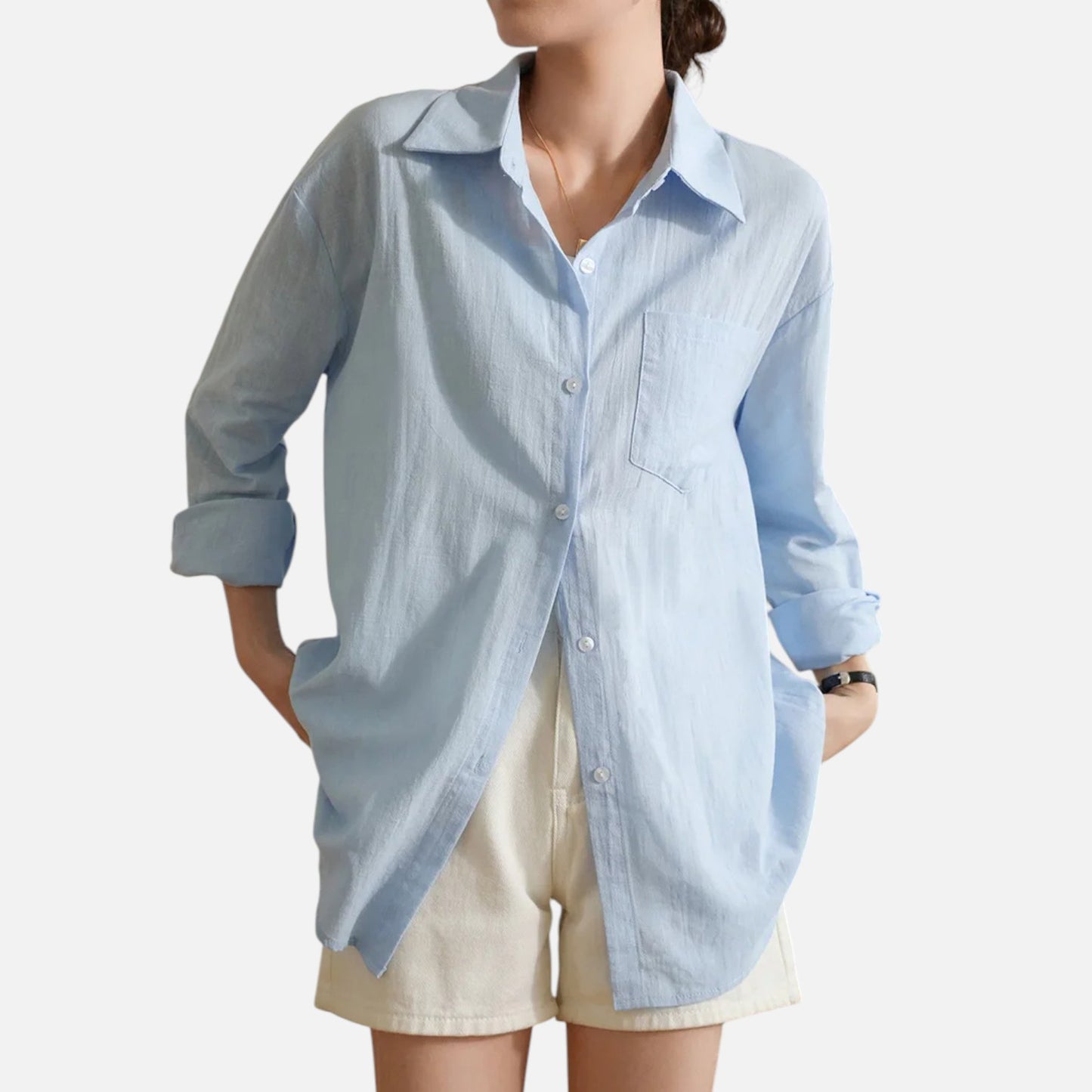 Mistrève | Chemise Femme Oversize en Coton Léger – Manche Longue Casual Élégante avec Poche