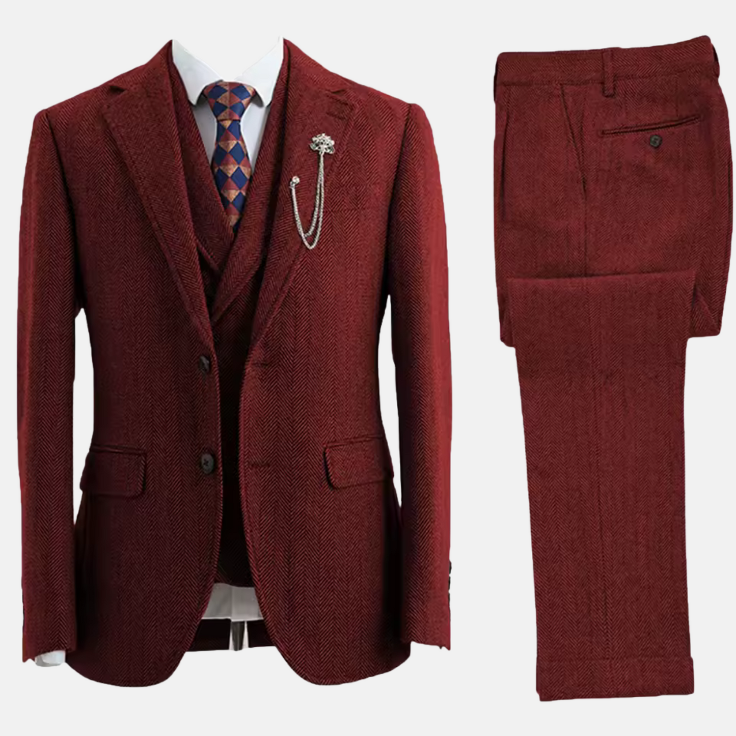 Mistrève | Costume Homme 3 Pièces Tweed Chevron – Élégance Double-Boutonnage