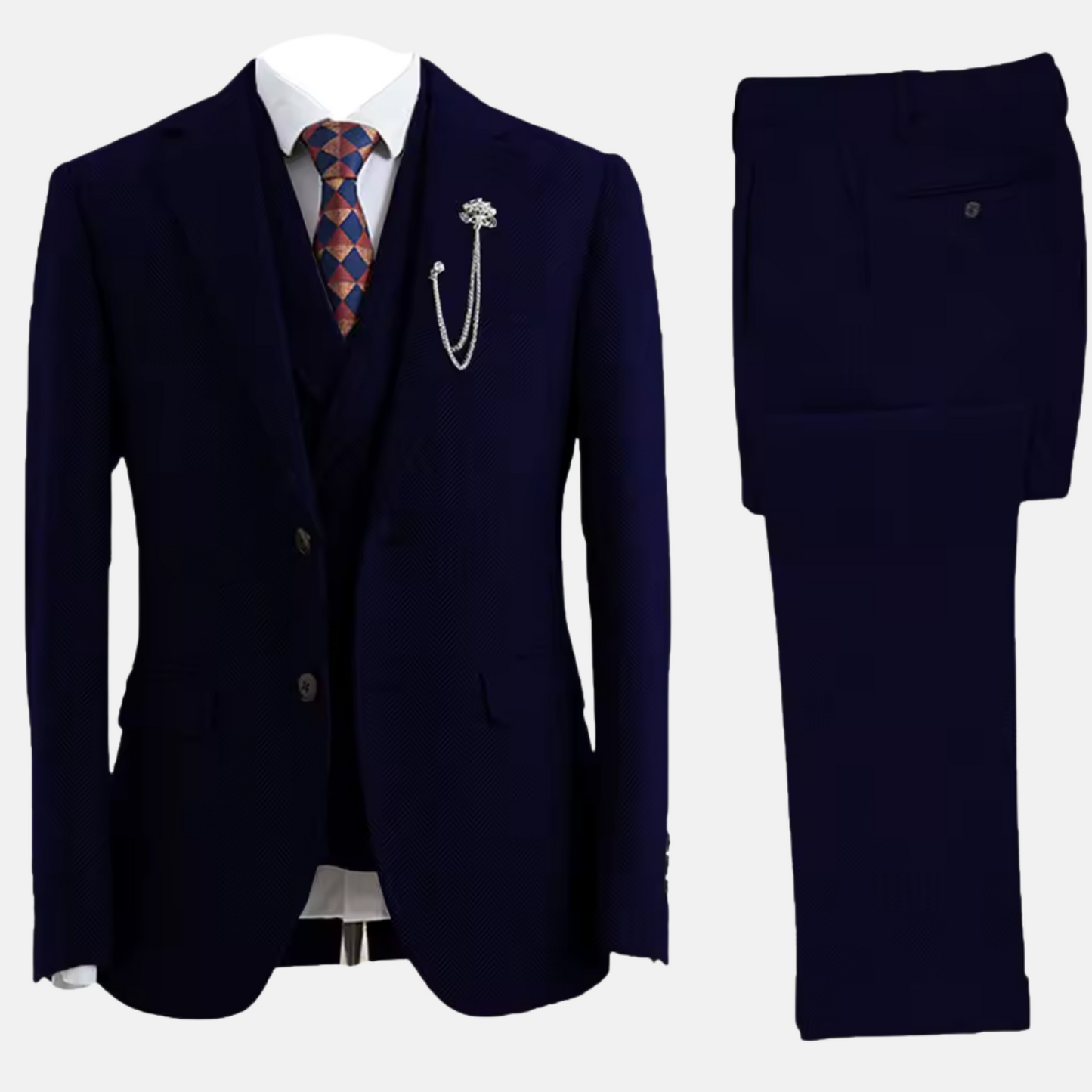 Mistrève | Costume Homme 3 Pièces Tweed Chevron – Élégance Double-Boutonnage