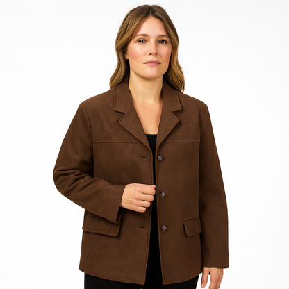 Mistrève | Veste en Daim Marron – Élégance Classique et Intemporelle