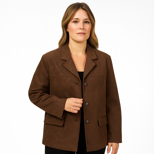 Mistrève | Veste en Daim Marron – Élégance Classique et Intemporelle