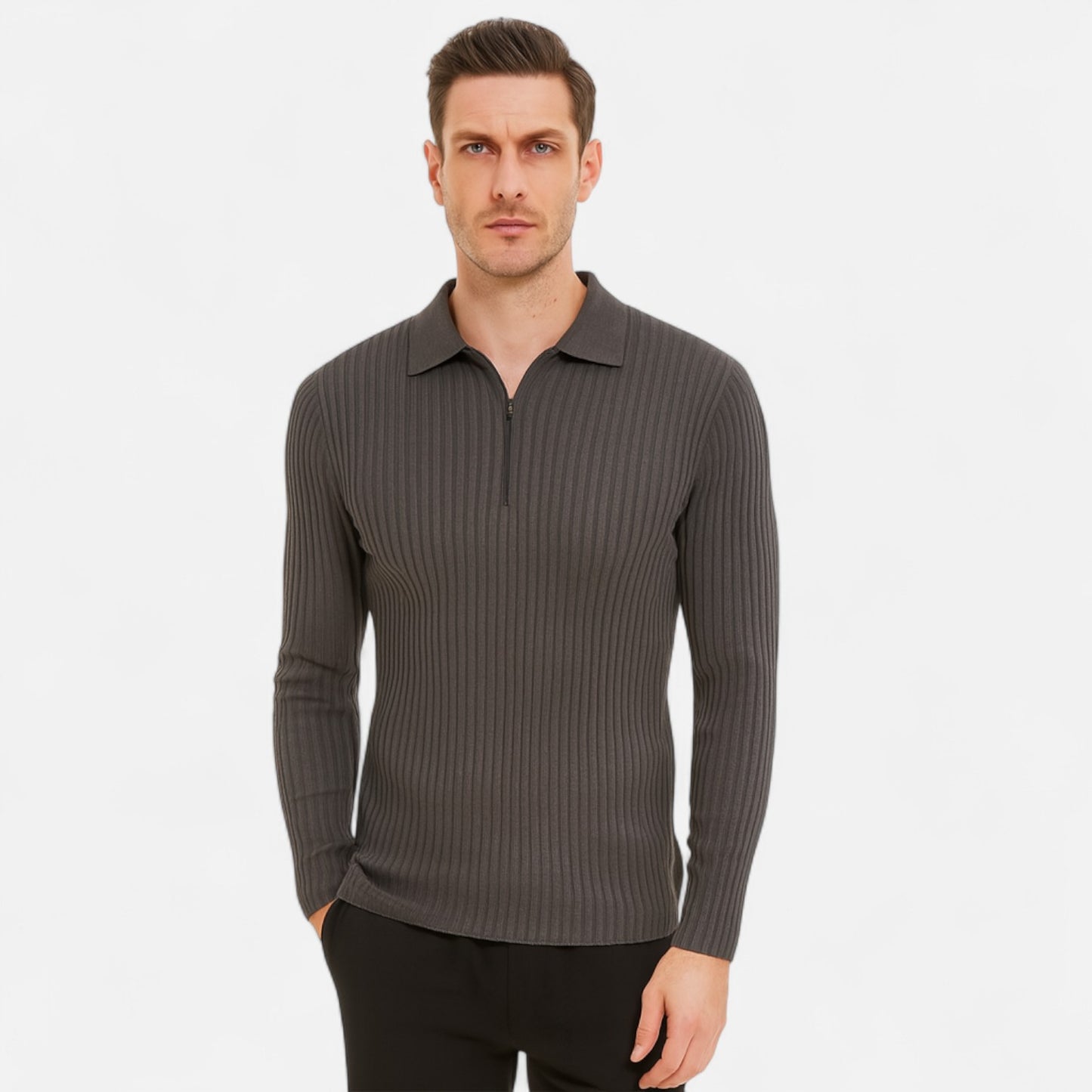Mistrève | Pull Zippé à Côtes Homme – Chaleur Structurée et Élégance Fonctionnelle