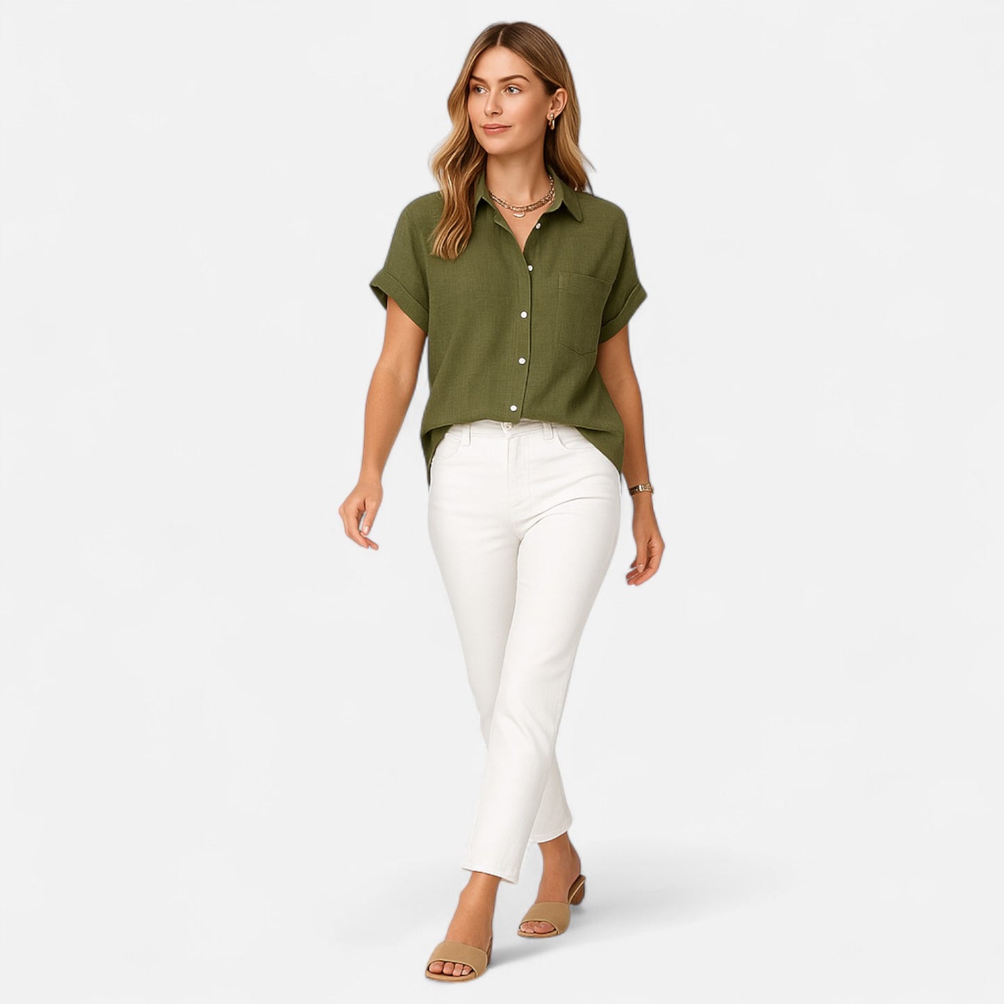 Mistrève | Chemisier Femme Courtes Manches Coton‑Lin – Blouse Casual Ample, Élégance Naturelle