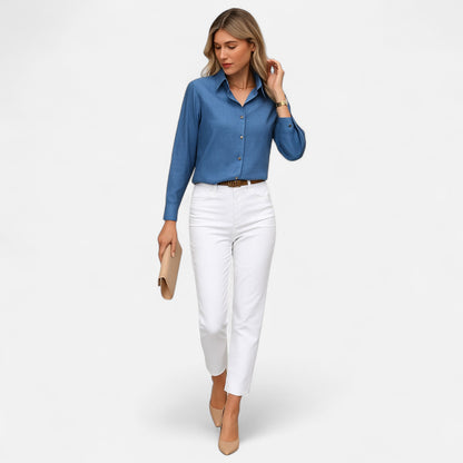 Mistrève | Chemise Femme Manche Longue à Col Revers – Casual Raffinée, Élégance Naturelle