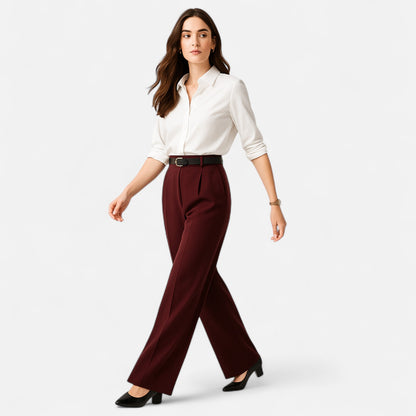 Mistrève | Pantalon Femme Coupe Droite Taille Mi‑Haute avec Ceinture – Parfait pour la Navette Quotidienne
