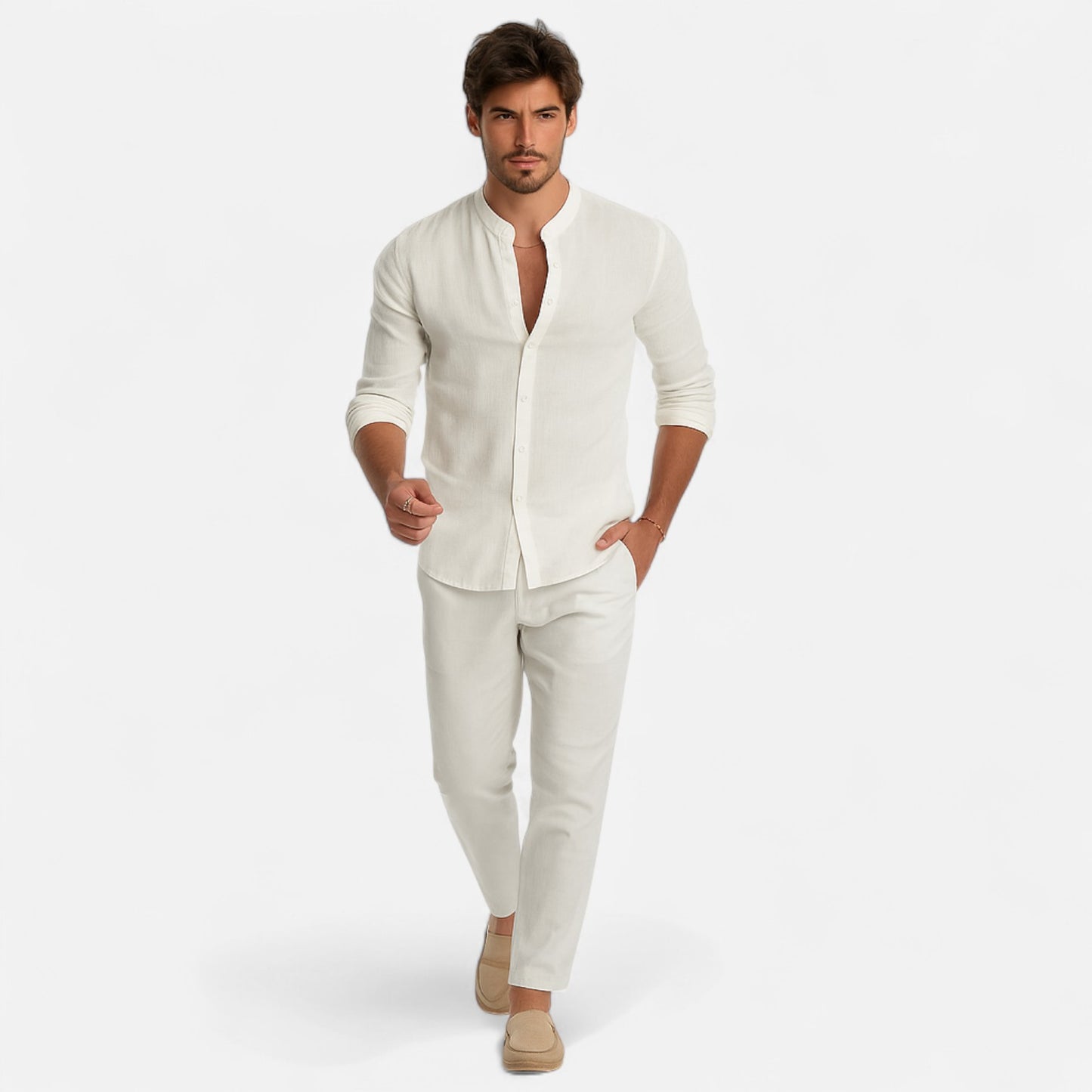 Mistrève | Chemise Homme Manche Longue Coton‑Lin Casual – Élégance Naturelle & Confort Raffiné