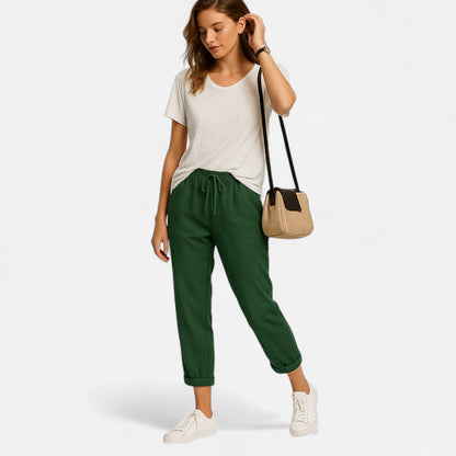 Mistrève | Pantalon Femme Lin & Coton – Taille Mi-Haute, Léger & Élégant pour l'Été