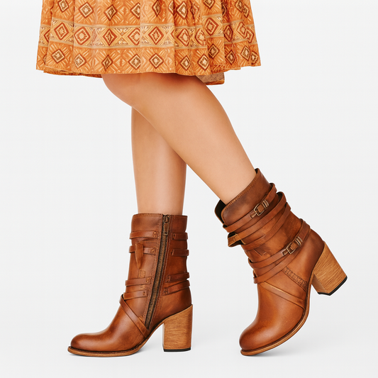 Mistrève | Bottes Femme Mi-Mollet à Boucles Vintage – Style Intemporel et Élégance Quotidienne