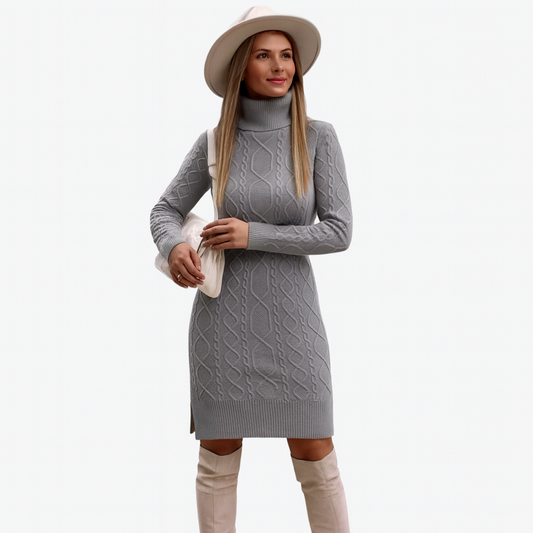 Mistrève | Robe Femme Tricot Slim Col Roulé – Chaleur Douce et Élégance Contemporaine