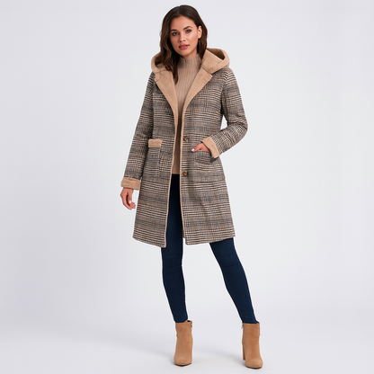 Mistrève | Manteau Femme Hiver Doublé Laine – Élégance Plaid & Chaleur Confortable
