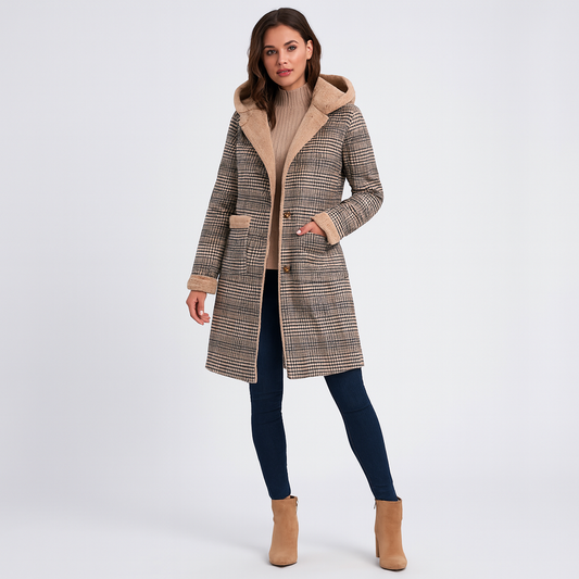 Mistrève | Manteau Femme Hiver Doublé Laine – Élégance Plaid & Chaleur Confortable
