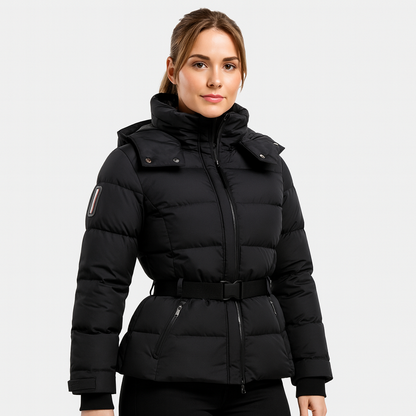 Mistrève | Manteau de ski ceinturé noir femme – Élégance et chaleur pour l’hiver