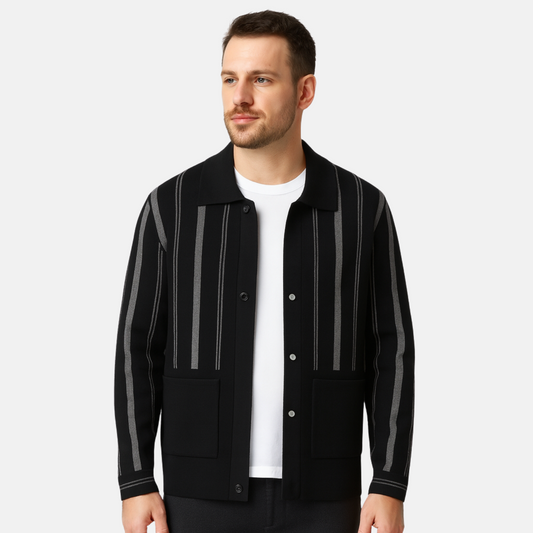 Mistrève | Cardigan Homme en Laine Premium – Élégance Rayée et Confort Intemporel