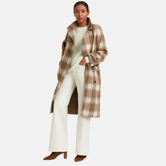 Mistrève | Manteau Trench Femme en Laine Mélangée à Carreaux – Élégance Oversize & Double-Boutonnage
