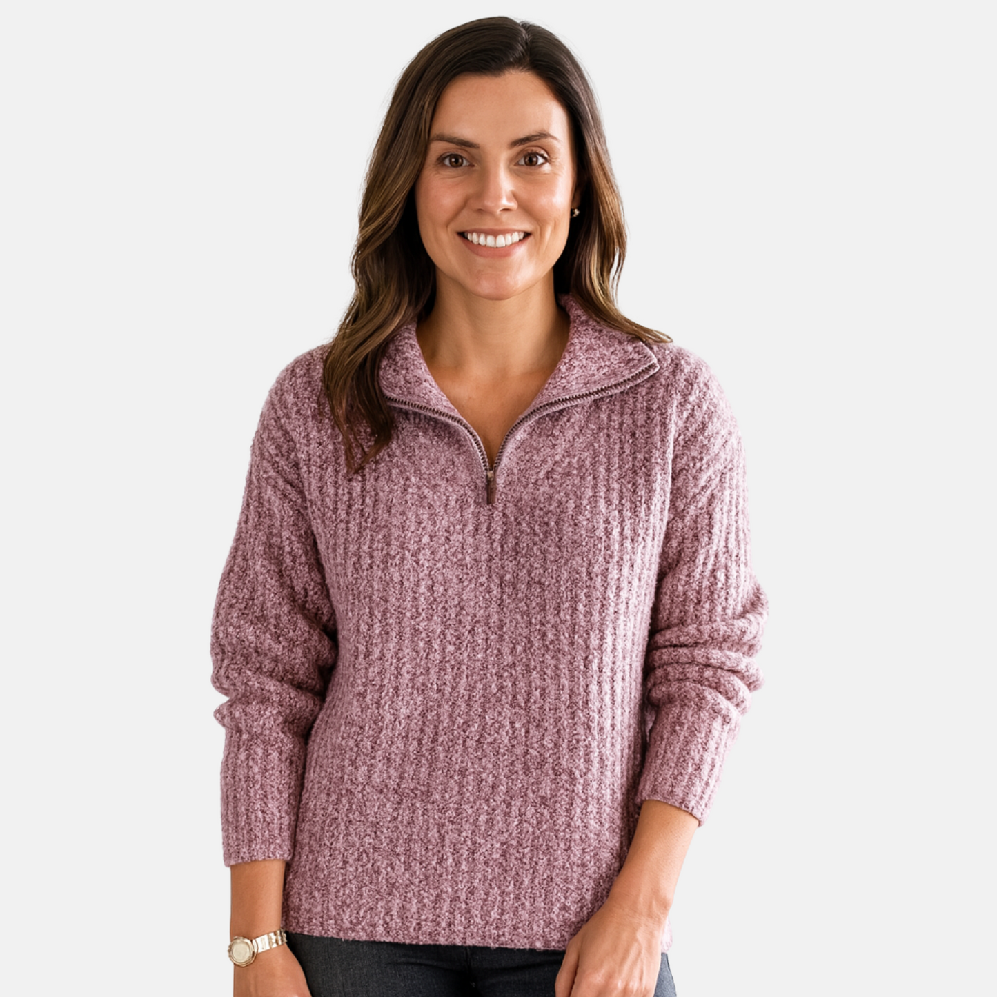 Mistrève | Pull Femme Demi-Zip  – Maille Épaisse & Confort Décontracté