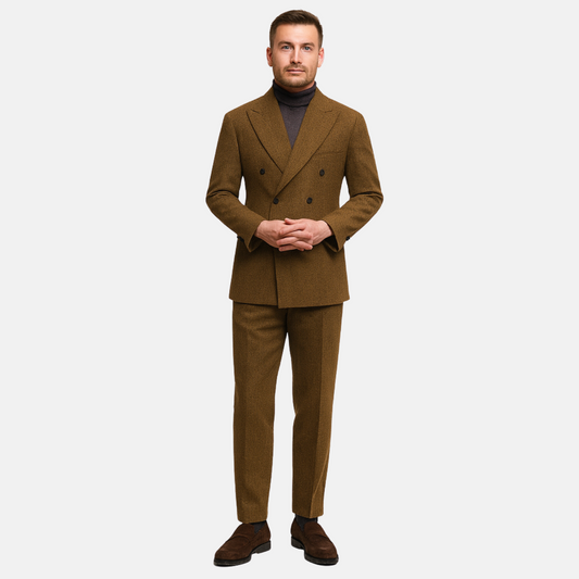 Mistrève | Costume Homme 2 Pièces en Laine Motif Chevron – Élégance Double-Boutonnage
