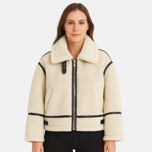 Mistrève | Veste Motard Femme – Effet Fourrure Chic et Style Européen