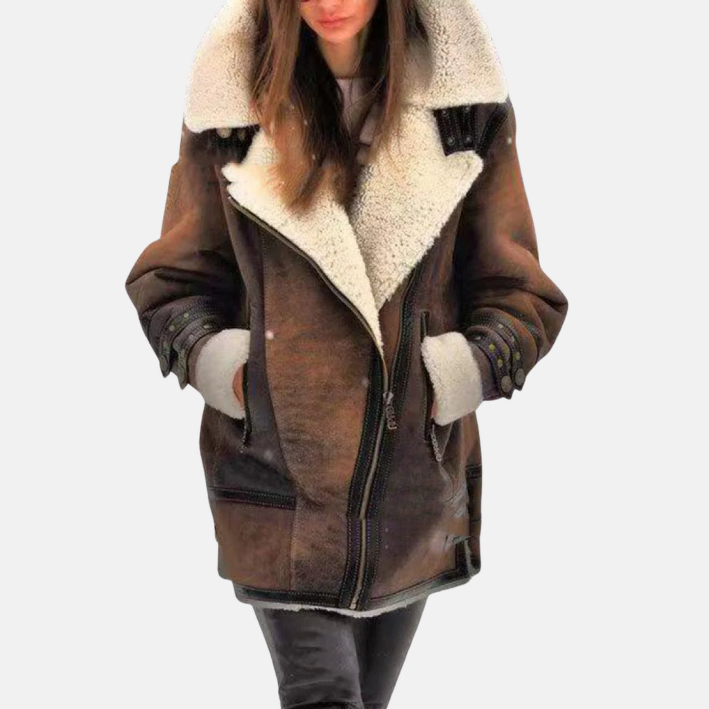 Mistrève | Veste Aviateur en cuir Femme – Élégance Brune et Douceur Hivernale