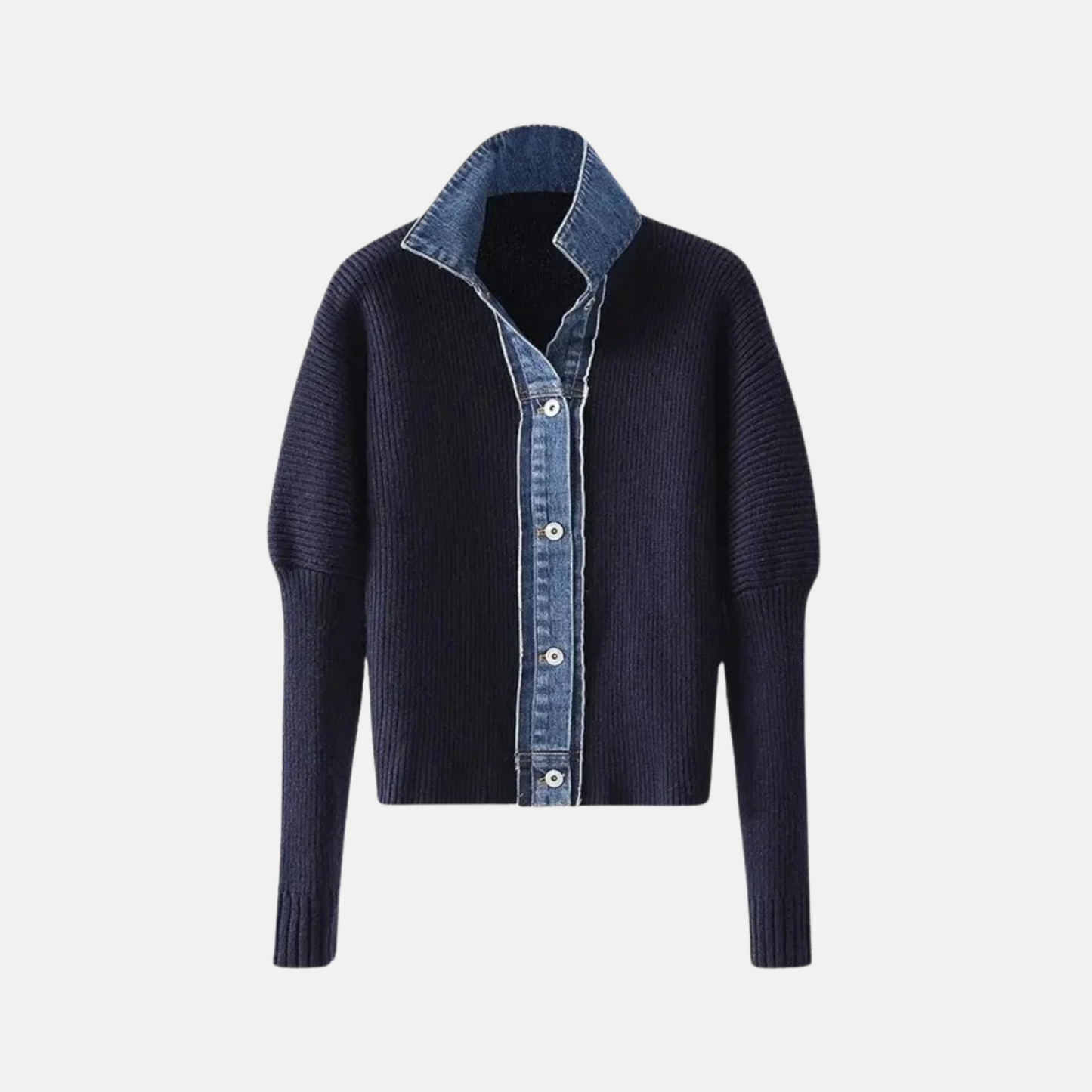 Mistrève | Cardigan Marine en Maille avec Finition en Denim