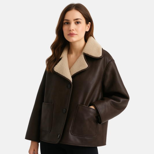 Mistrève | Manteau Femme Oversize Cuir & Fourrure – Chaleur Élégante Hiver