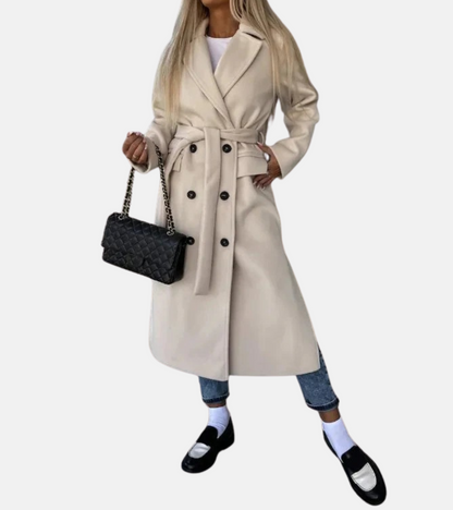 Mistrève | Manteau Long Femme Élégant Ceinturé Double-Boutonnage – Chaleur Classique et Raffinement Hivernal