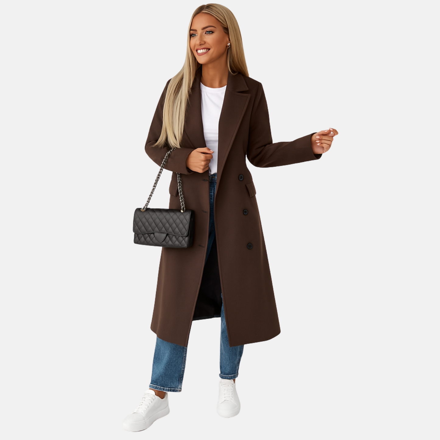 Mistrève | Manteau Long Femme Élégant Ceinturé Double-Boutonnage – Chaleur Classique et Raffinement Hivernal