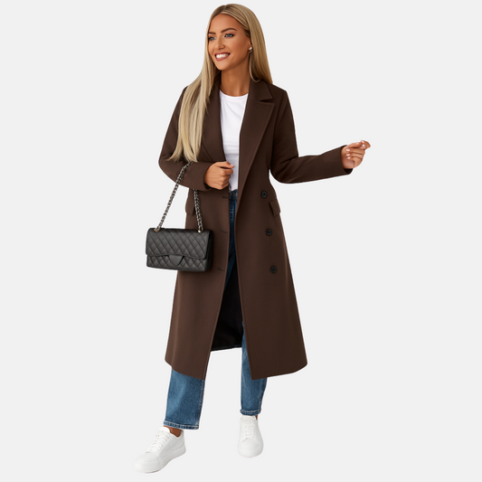 Mistrève | Manteau Long Femme Élégant Ceinturé Double-Boutonnage – Chaleur Classique et Raffinement Hivernal