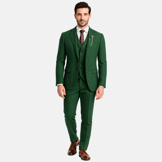 Mistrève | Costume Homme 3 Pièces Tweed Chevron – Élégance Double-Boutonnage