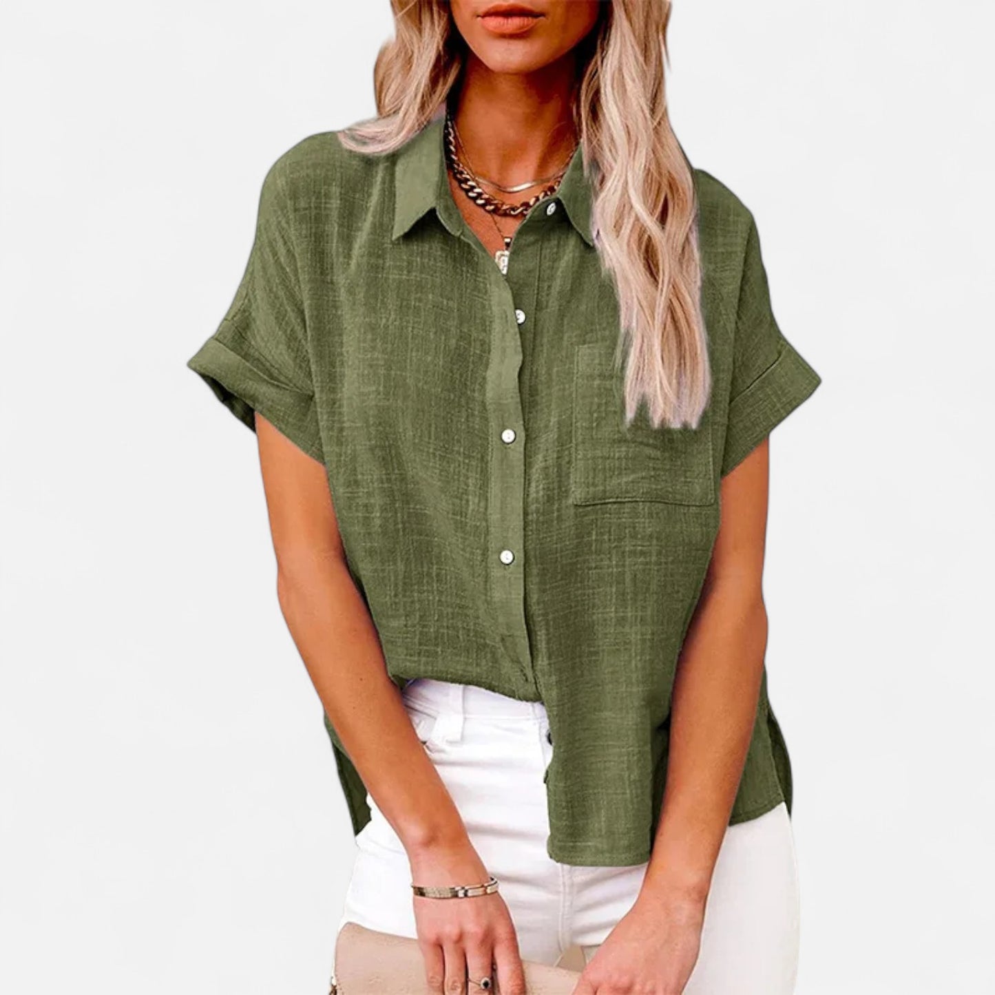 Mistrève | Chemisier Femme Courtes Manches Coton‑Lin – Blouse Casual Ample, Élégance Naturelle