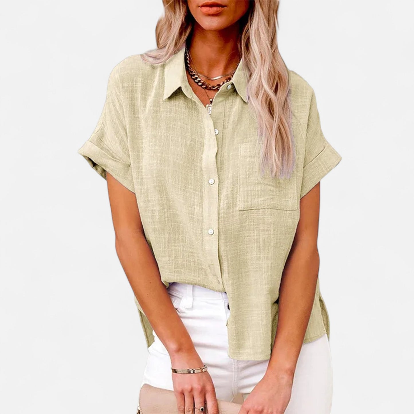 Mistrève | Chemisier Femme Courtes Manches Coton‑Lin – Blouse Casual Ample, Élégance Naturelle