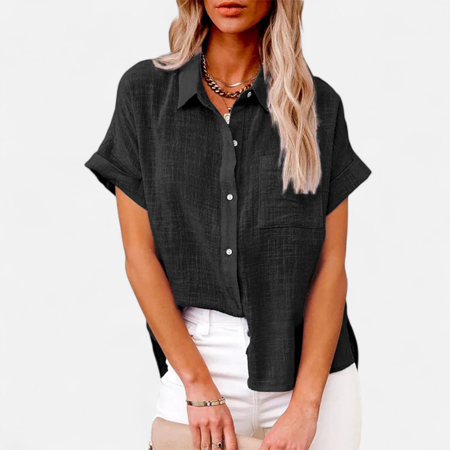 Mistrève | Chemisier Femme Courtes Manches Coton‑Lin – Blouse Casual Ample, Élégance Naturelle