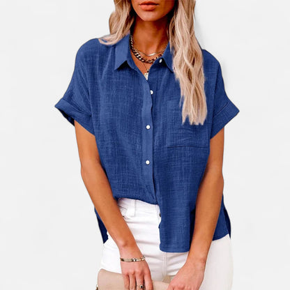 Mistrève | Chemisier Femme Courtes Manches Coton‑Lin – Blouse Casual Ample, Élégance Naturelle