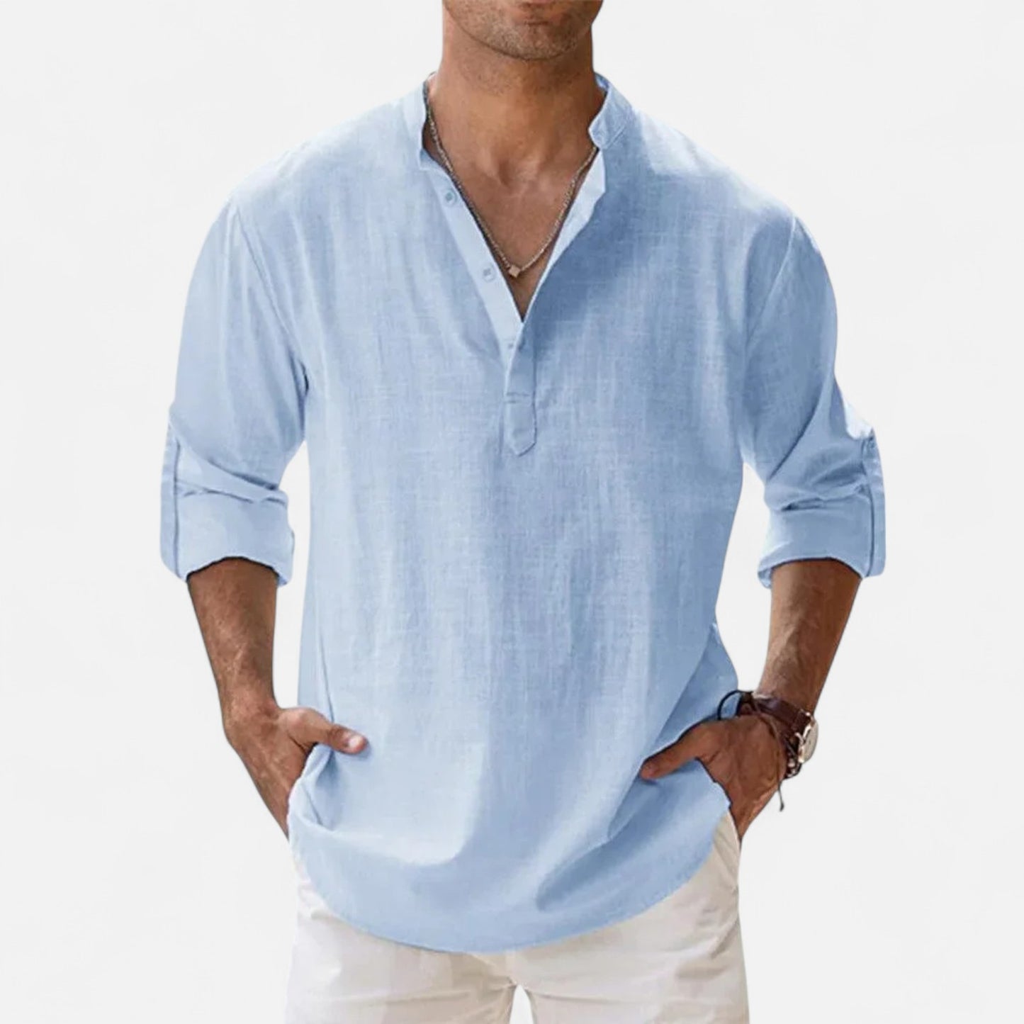 Mistrève | Chemise Été Homme Coton‑Lin à Col Henley – Fraîcheur Naturelle, Style Raffiné