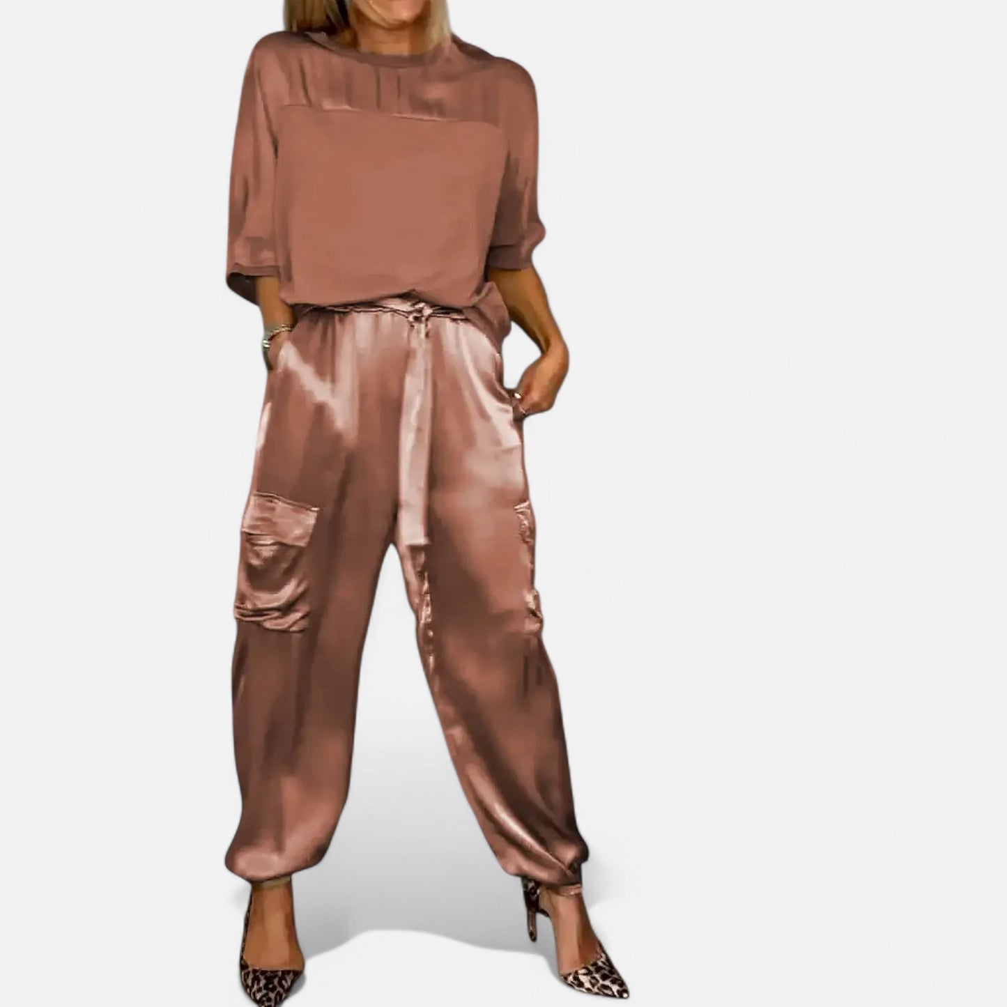 Mistrève | Ensemble Satiné Élégant Femme – Chemise Fluide et Allure Urbaine