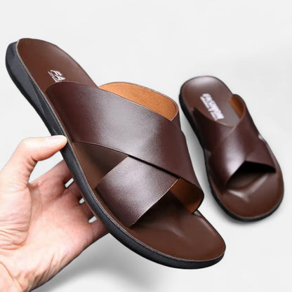 Mistrève | Sandales en Cuir Véritable pour Homme – Élégance Intérieure, Confort Silencieux