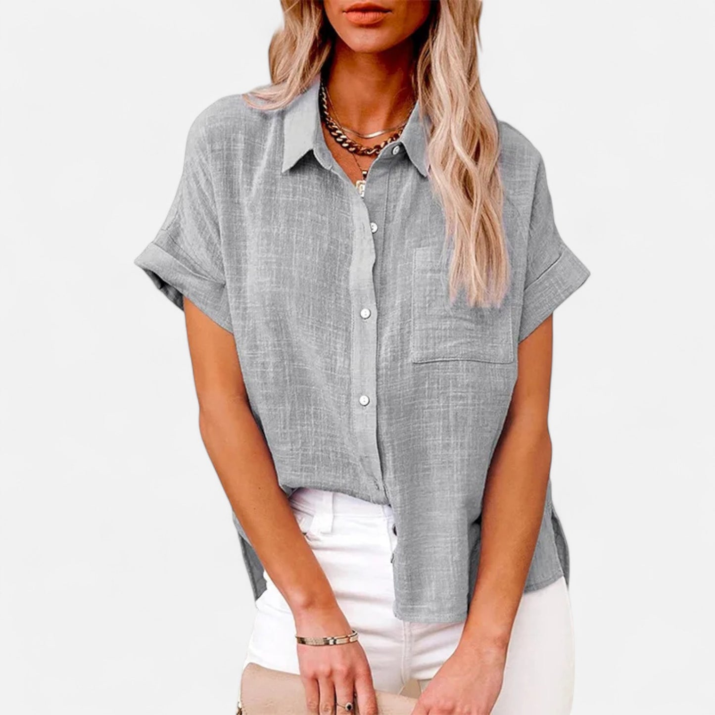 Mistrève | Chemisier Femme Courtes Manches Coton‑Lin – Blouse Casual Ample, Élégance Naturelle