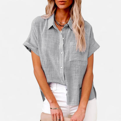 Mistrève | Chemisier Femme Courtes Manches Coton‑Lin – Blouse Casual Ample, Élégance Naturelle