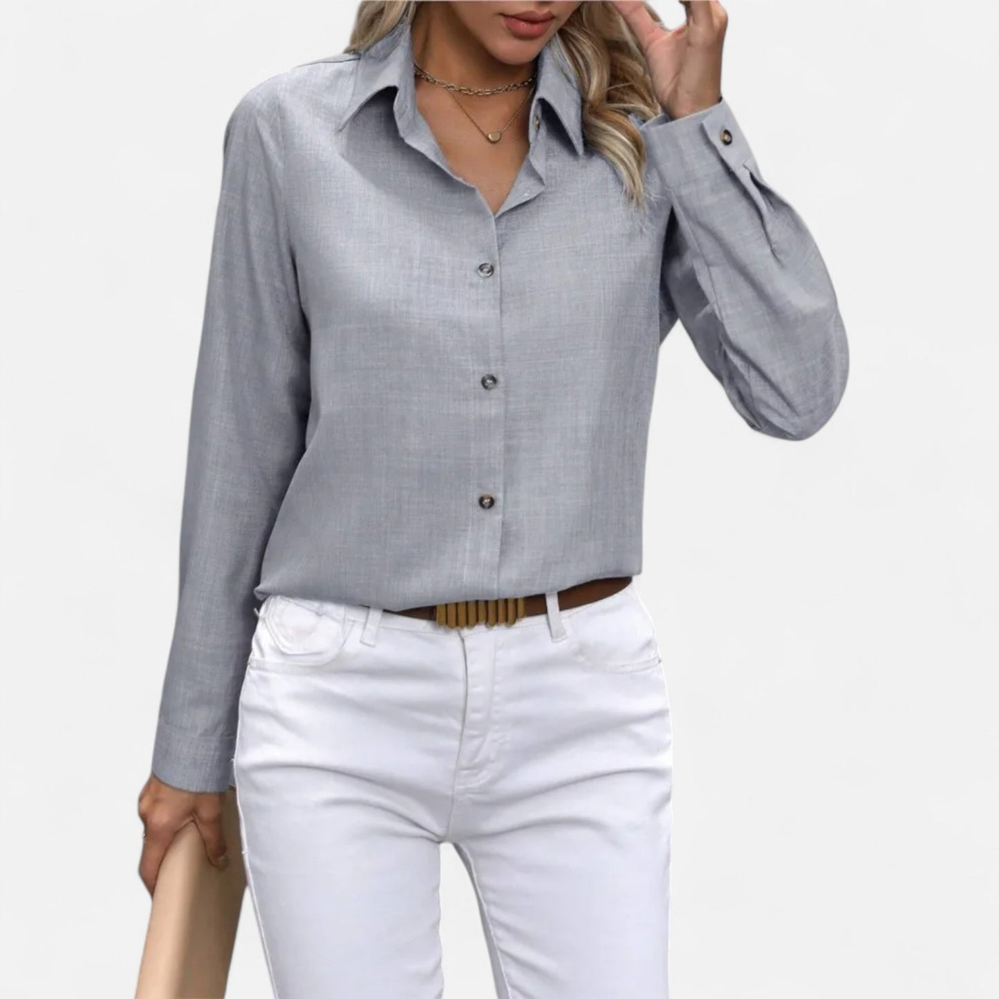 Mistrève | Chemise Femme Manche Longue à Col Revers – Casual Raffinée, Élégance Naturelle