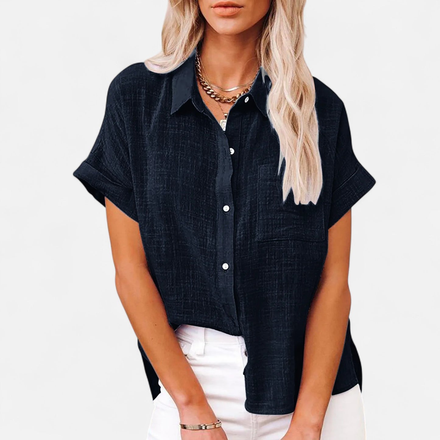 Mistrève | Chemisier Femme Courtes Manches Coton‑Lin – Blouse Casual Ample, Élégance Naturelle